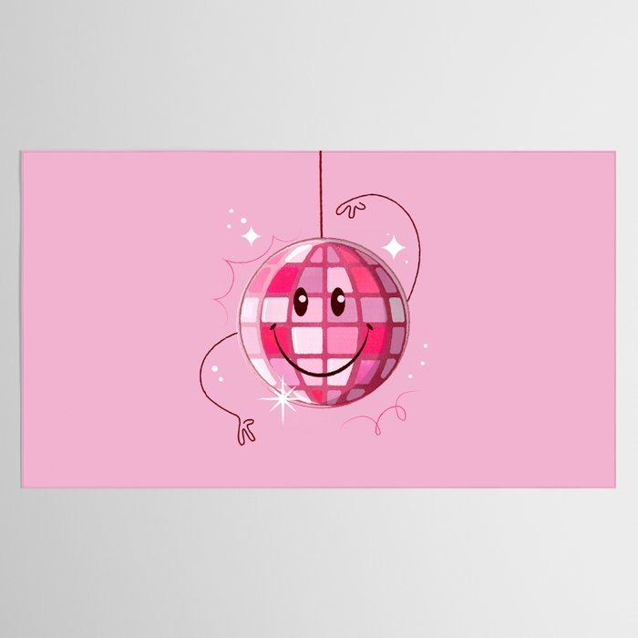 Smiley Pink Disco Ball Tablecloth Gallery Image 2