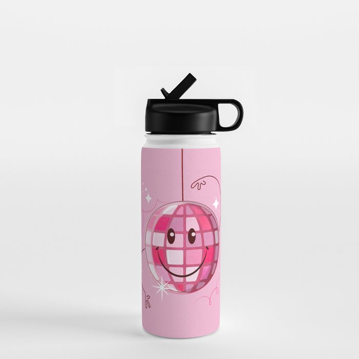 Smiley Pink Disco Ball Water Bottle Gallery Image 1