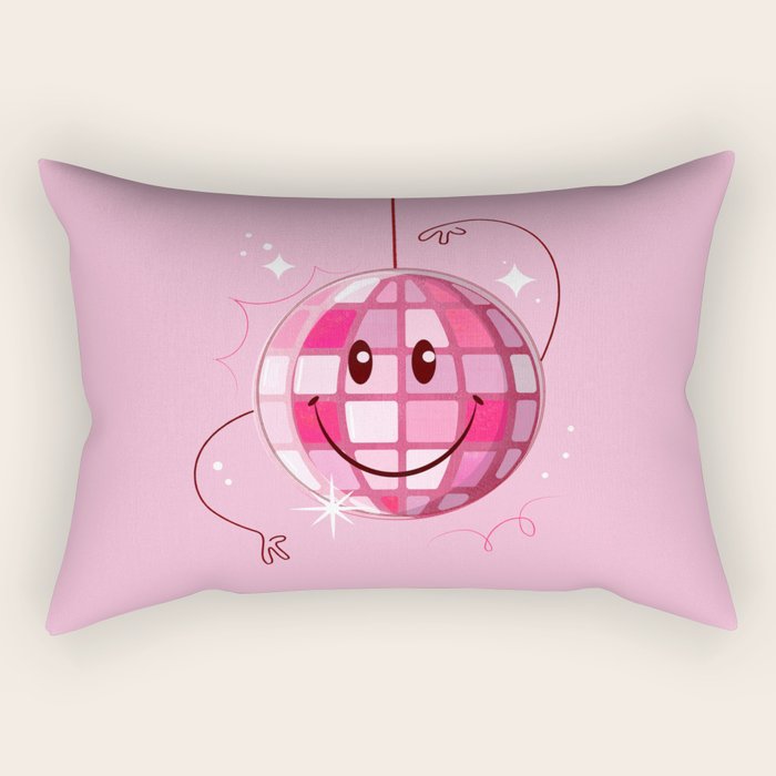 Smiley Pink Disco Ball Rectangular Pillow Gallery Image 2