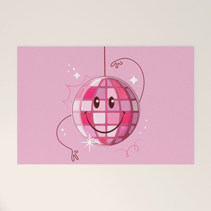 Smiley Pink Disco Ball Welcome Mat Gallery Image 1