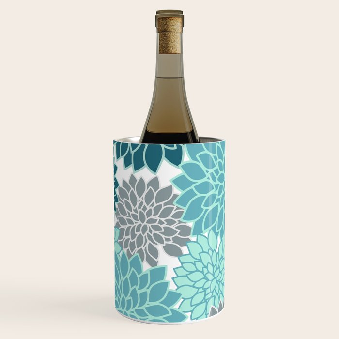 Dahlia Floral Blooms in Teal and Gray Wine Chiller Gallery Image 1