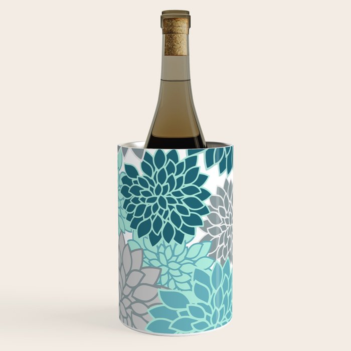 Dahlia Floral Blooms in Teal and Gray Wine Chiller Gallery Image 2