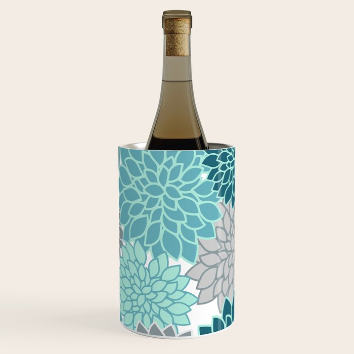 Dahlia Floral Blooms in Teal and Gray Wine Chiller Gallery Image 3