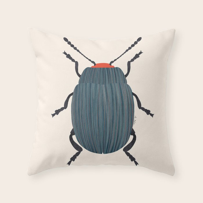 Blue and orange beetle Throw Pillow Gallery Image 6