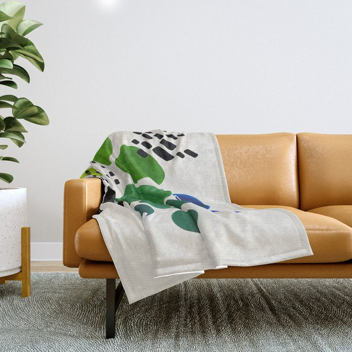 Fun Abstract Minimalist Mid Century Modern Colorful Shapes Lime Green Blue Watercolor Bubbles Throw Blanket Gallery Image 1