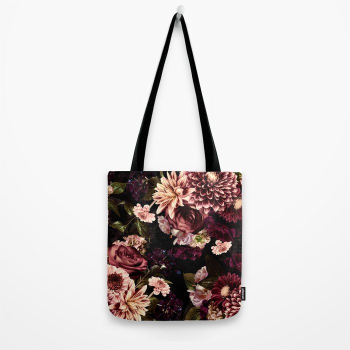 Vintage & Shabby Chic- Real Chrysanthemums Lush Midnight Flowers Botanical Garden Tote Bag Gallery Image 2
