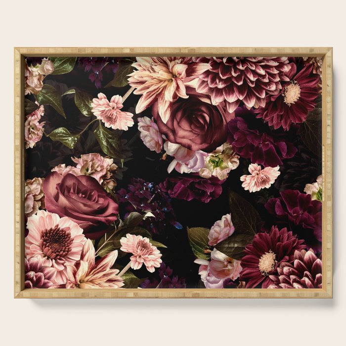 Vintage & Shabby Chic- Real Chrysanthemums Lush Midnight Flowers Botanical Garden Serving Tray Gallery Image 1
