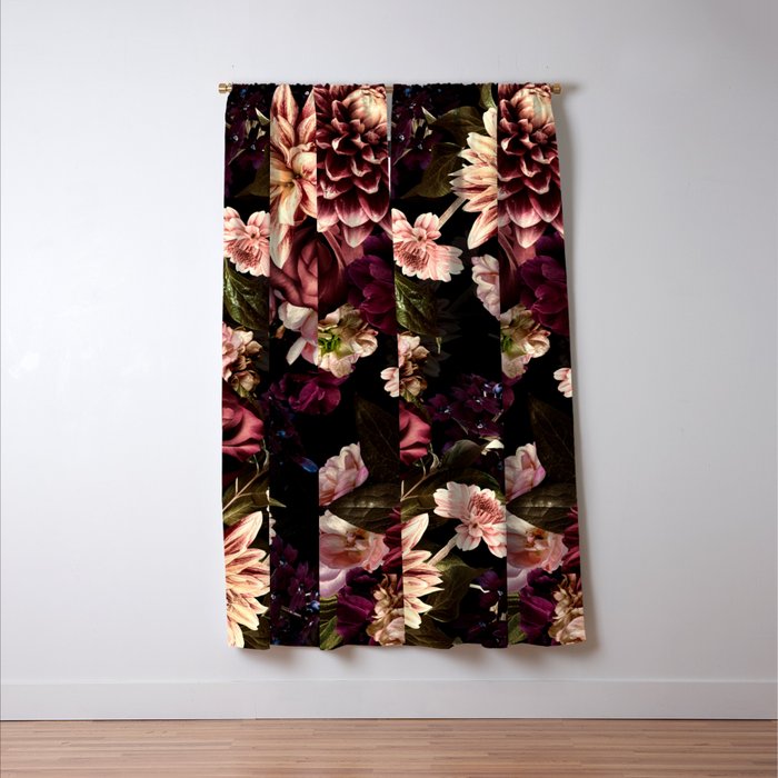 Vintage & Shabby Chic- Real Chrysanthemums Lush Midnight Flowers Botanical Garden Window Curtain Gallery Image 3
