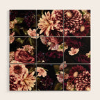 Vintage & Shabby Chic- Real Chrysanthemums Lush Midnight Flowers Botanical Garden Wood Wall Art Gallery Image 1