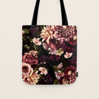 Vintage & Shabby Chic- Real Chrysanthemums Lush Midnight Flowers Botanical Garden Tote Bag Gallery Image 1