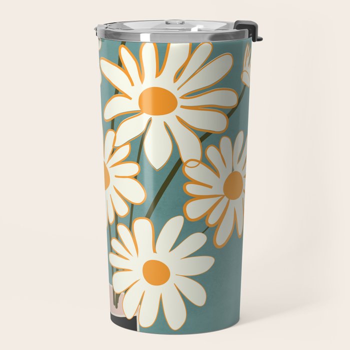 White Daisy Bouquet in Vase No. 1 Travel Mug Gallery Image 2
