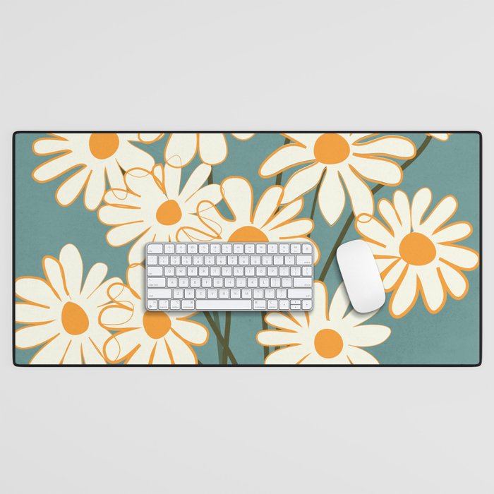 White Daisy Bouquet in Vase No. 1 Desk Mat Gallery Image 1