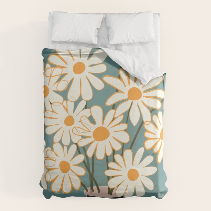 White Daisy Bouquet in Vase No. 1 Duvet Cover Gallery Image 6