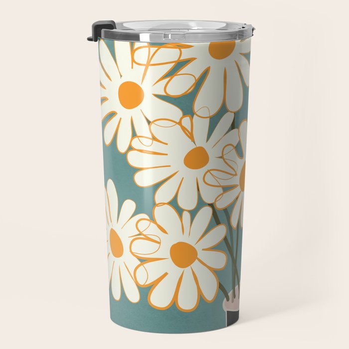 White Daisy Bouquet in Vase No. 1 Travel Mug Gallery Image 3