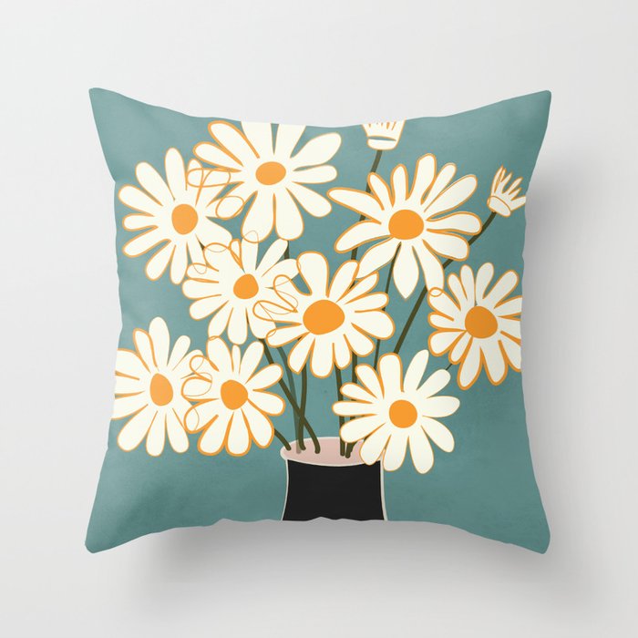 White Daisy Bouquet in Vase No. 1 Throw Pillow Gallery Image 1