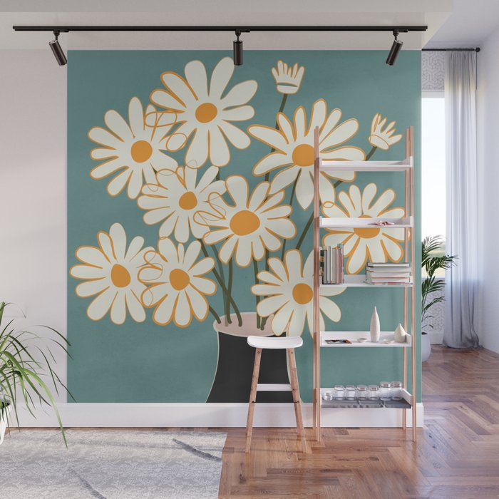 White Daisy Bouquet in Vase No. 1 Wall Mural Gallery Image 1