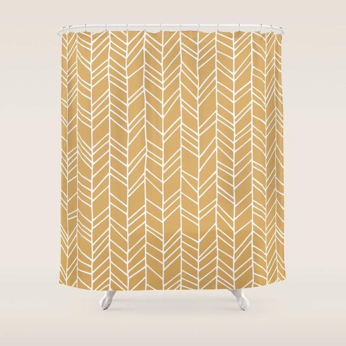 Rustic Herringbone in Mustard Yellow Shower Curtain Gallery Image 1