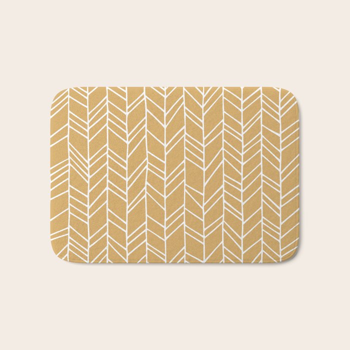 Rustic Herringbone in Mustard Yellow Bath Mat Gallery Image 1
