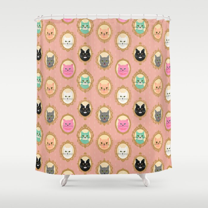 Cat Cameos - Cute Kitty Portraits Shower Curtain Gallery Image 1