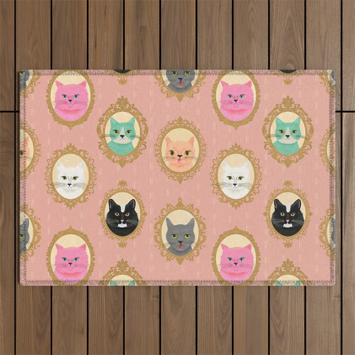 Cat Cameos - Cute Kitty Portraits Outdoor Rug Gallery Image 1