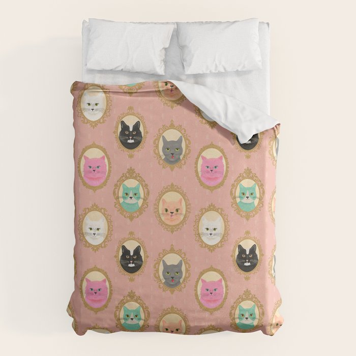 Cat Cameos - Cute Kitty Portraits Duvet Cover Gallery Image 1