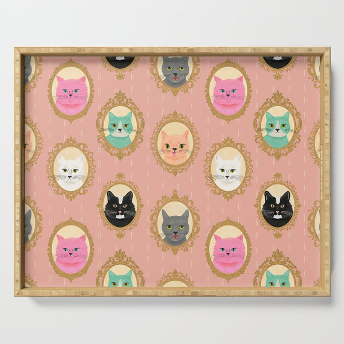 Cat Cameos - Cute Kitty Portraits Serving Tray Gallery Image 1