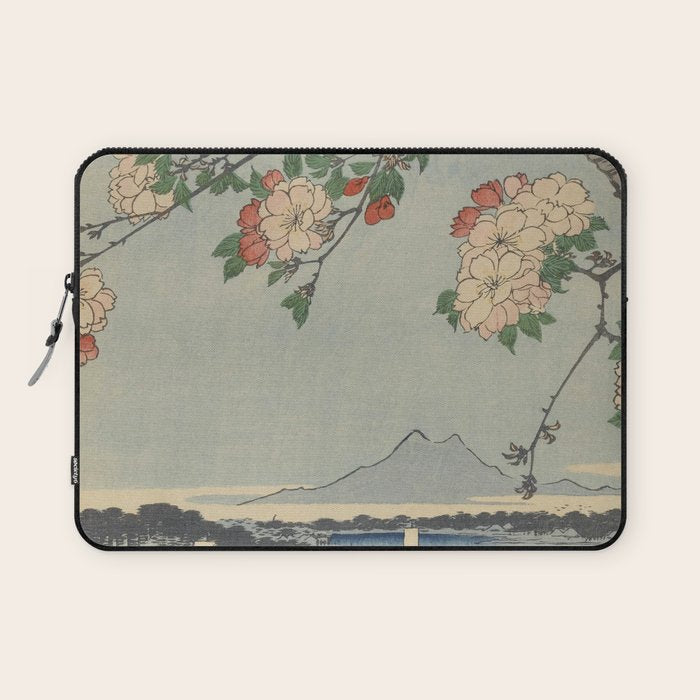 Cherry Blossoms on Spring River Ukiyo-e Japanese Art Laptop Sleeve Gallery Image 1