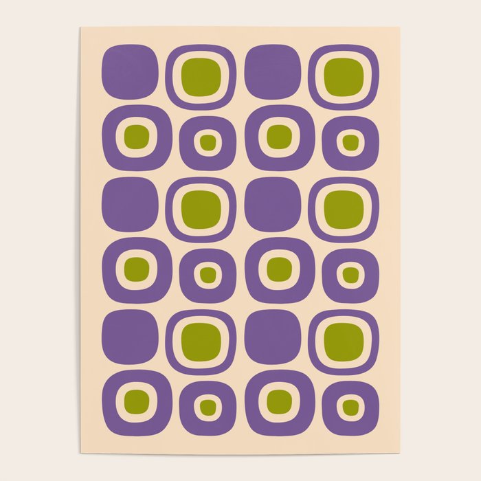 Mid Century Modern Garden Path Pattern 339 Purple and Olive Green Poster Gallery Image 4