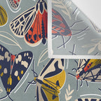 Quirky beautiful moths // morning blue textured background oxford navy blue ivory yellow and red tiger moth insects Wall Tapestry Gallery Image 3