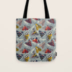 Quirky beautiful moths // morning blue textured background oxford navy blue ivory yellow and red tiger moth insects Tote Bag Gallery Image 1
