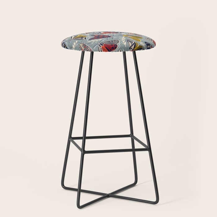 Quirky beautiful moths // morning blue textured background oxford navy blue ivory yellow and red tiger moth insects Stool Gallery Image 1