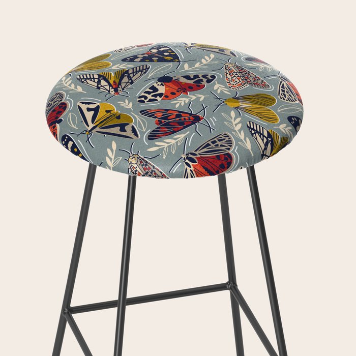 Quirky beautiful moths // morning blue textured background oxford navy blue ivory yellow and red tiger moth insects Stool Gallery Image 2