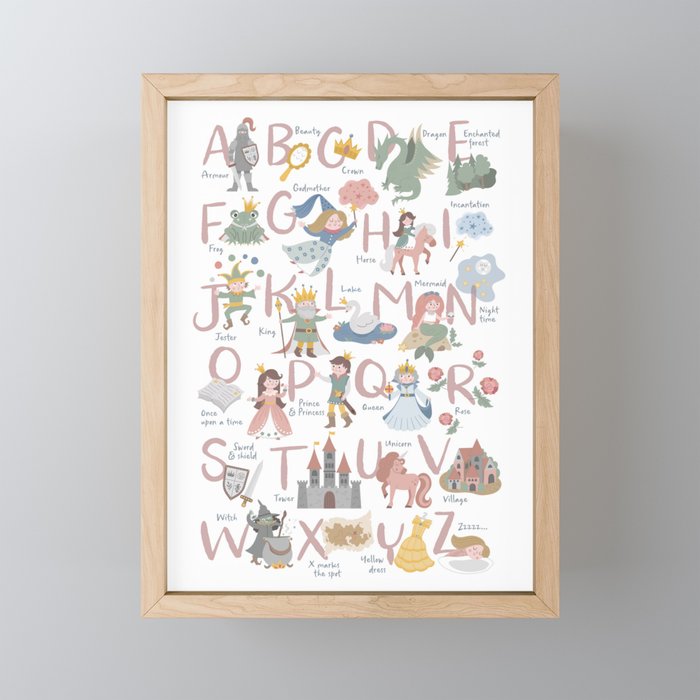 Fairy tale alphabet, fairytale ABC in pink and pastel Mini Art Print Gallery Image 1
