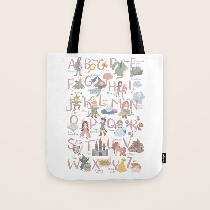 Fairy tale alphabet, fairytale ABC in pink and pastel Tote Bag Gallery Image 1