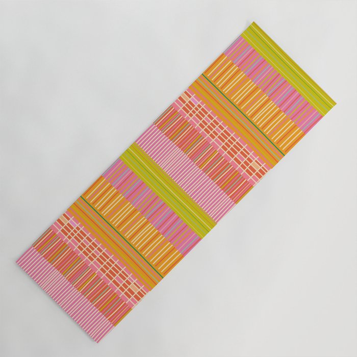 Spring Patchwork Whimsical Finnish Stripe Pattern Pink Orange Lime Yoga Mat Gallery Image 1