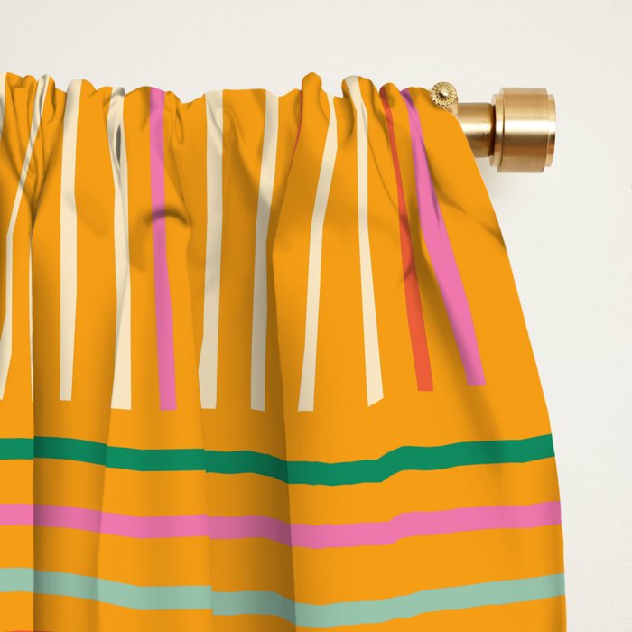 Spring Patchwork Whimsical Finnish Stripe Pattern Pink Orange Lime Window Curtain Gallery Image 2