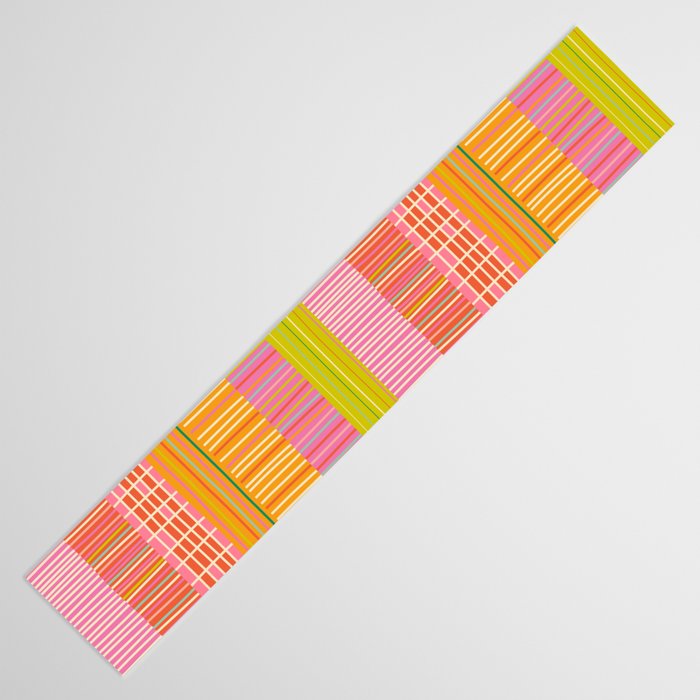 Spring Patchwork Whimsical Finnish Stripe Pattern Pink Orange Lime Table Runner Gallery Image 3