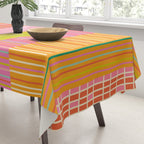 Spring Patchwork Whimsical Finnish Stripe Pattern Pink Orange Lime Tablecloth Gallery Image 3