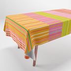Spring Patchwork Whimsical Finnish Stripe Pattern Pink Orange Lime Tablecloth Gallery Image 1