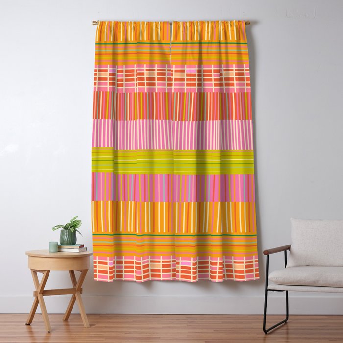 Spring Patchwork Whimsical Finnish Stripe Pattern Pink Orange Lime Window Curtain Gallery Image 5