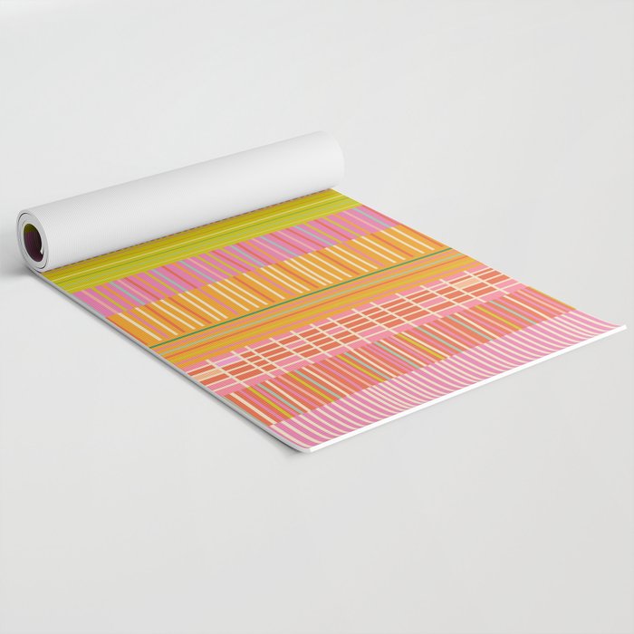 Spring Patchwork Whimsical Finnish Stripe Pattern Pink Orange Lime Yoga Mat Gallery Image 2