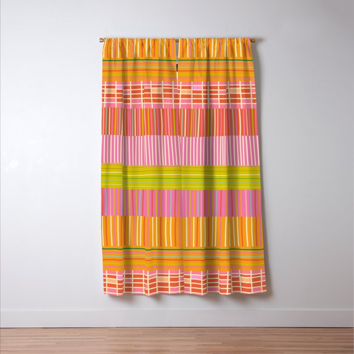Spring Patchwork Whimsical Finnish Stripe Pattern Pink Orange Lime Window Curtain Gallery Image 3