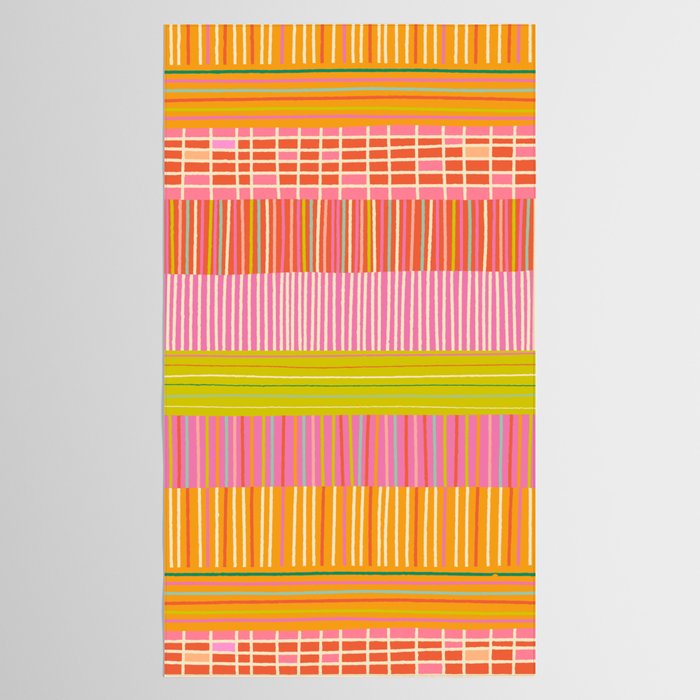 Spring Patchwork Whimsical Finnish Stripe Pattern Pink Orange Lime Tablecloth Gallery Image 2
