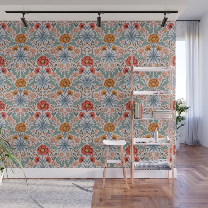  Victorian Botanicals - Carnation in Red and Blue Wall Mural Gallery Image 1