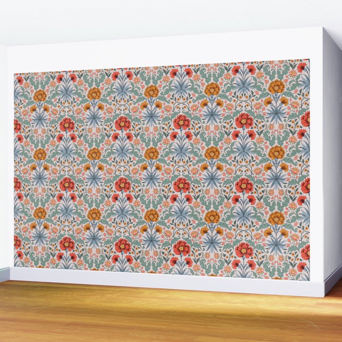  Victorian Botanicals - Carnation in Red and Blue Wall Mural Gallery Image 2