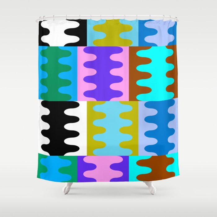 Funky Modern Wavy Shapes 2.0 | Color Block Pattern Shower Curtain Gallery Image 1