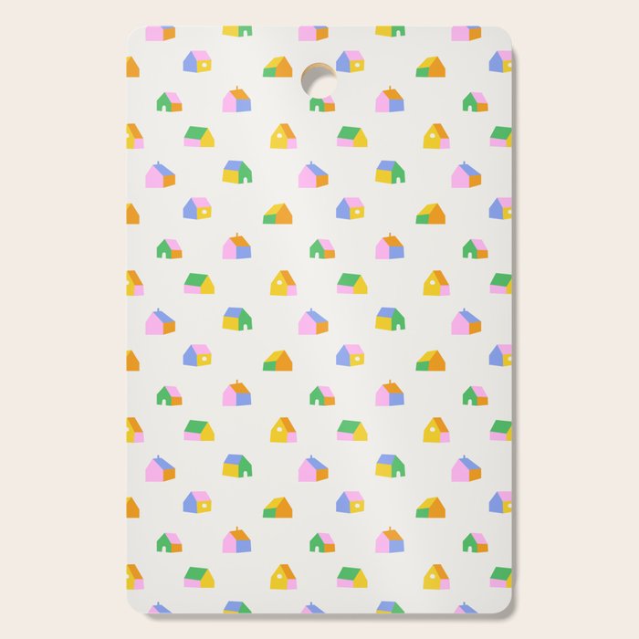 Colorful toy house city pattern Cutting Board Gallery Image 1