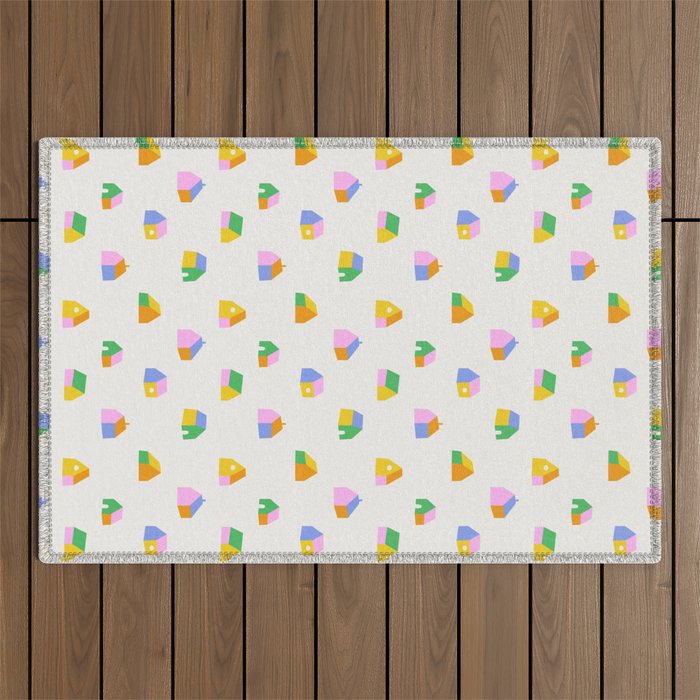 Colorful toy house city pattern Outdoor Rug Gallery Image 1