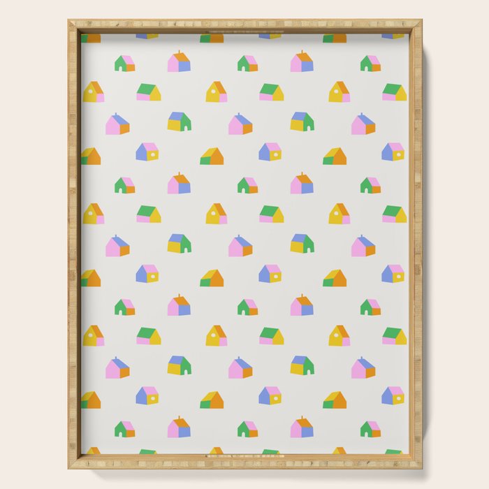 Colorful toy house city pattern Serving Tray Gallery Image 1