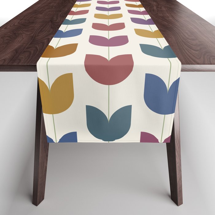 Spring Tulips VIII Multicolor Mid Century Flowers Table Runner Gallery Image 1